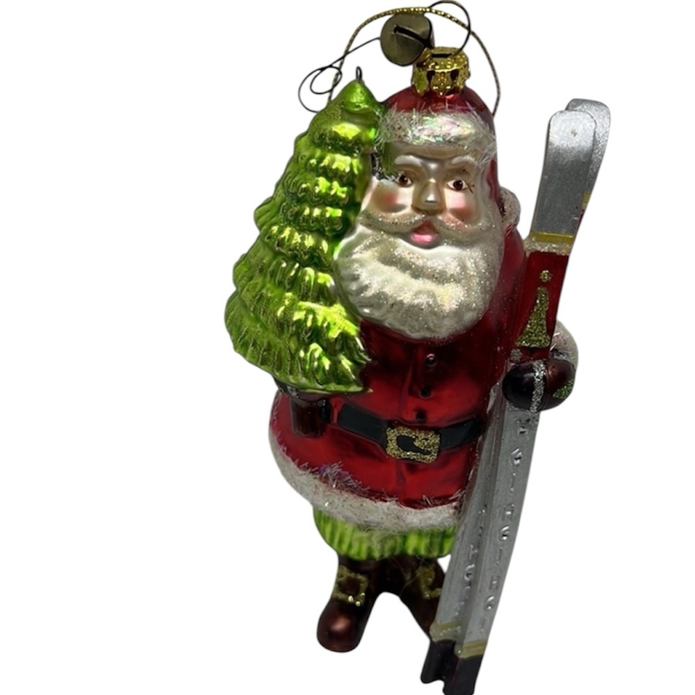 Santa W/ Skis Christmas Ornament
